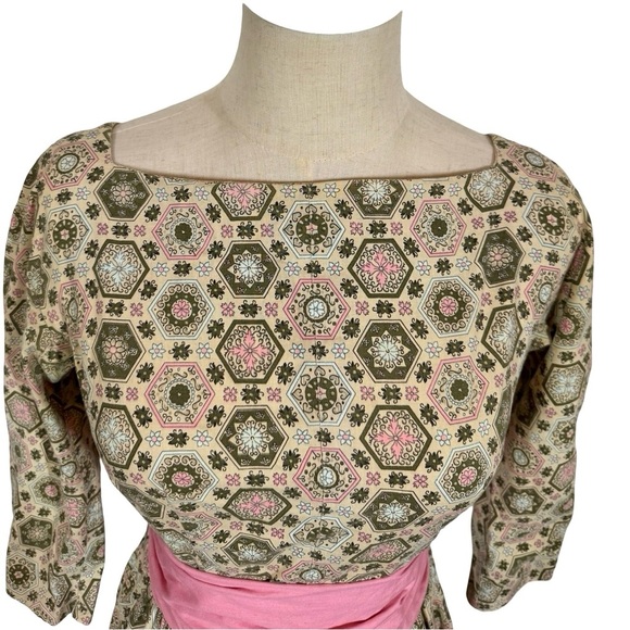 True Vintage Jeanne D’Arc 50s 60s Fit and Flare Geometric Patterned Day Dress - Picture 3 of 16